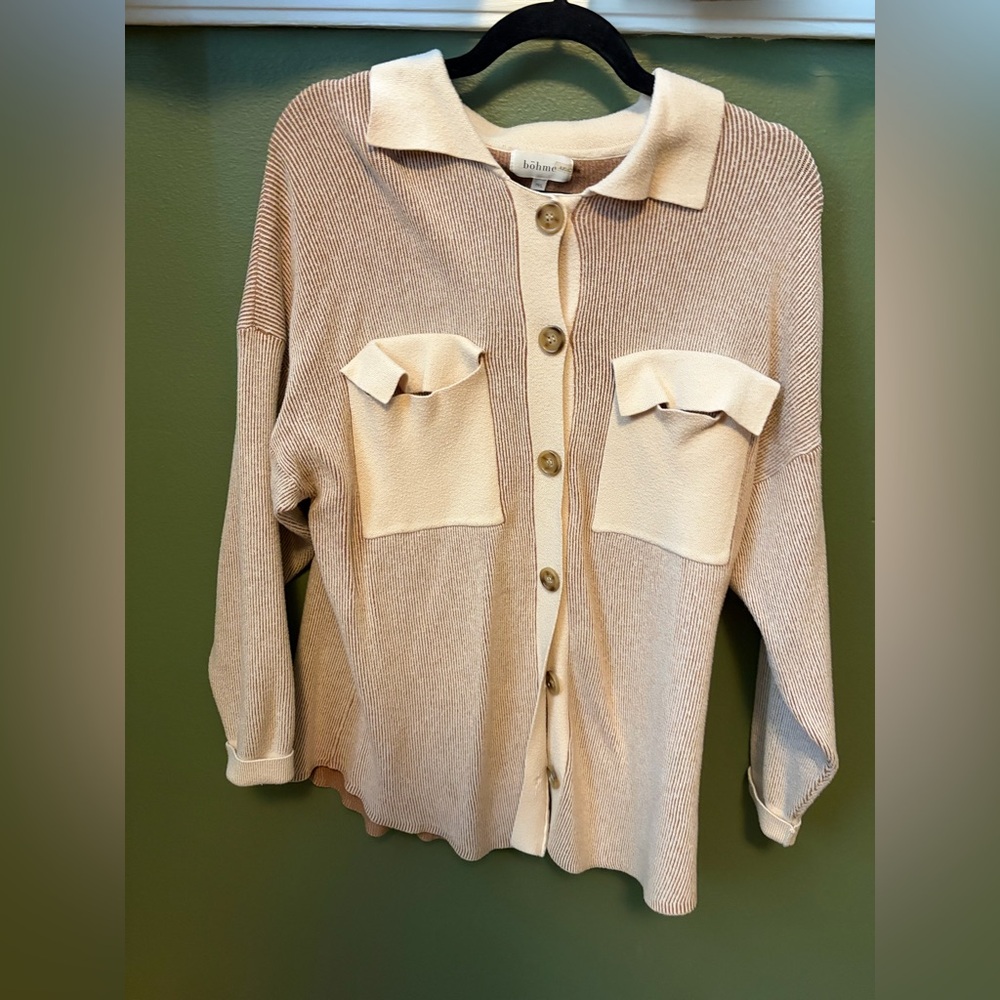 Bohme Beige Button-Up Cardigan